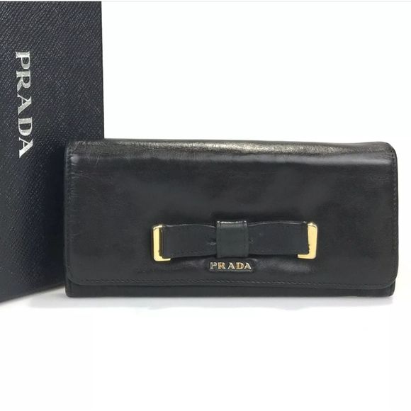 Gucci Handbags - PRADA WALLET BI FOLD SAFFIANO RIBBON LEATHER BLACK 85 Authentic
